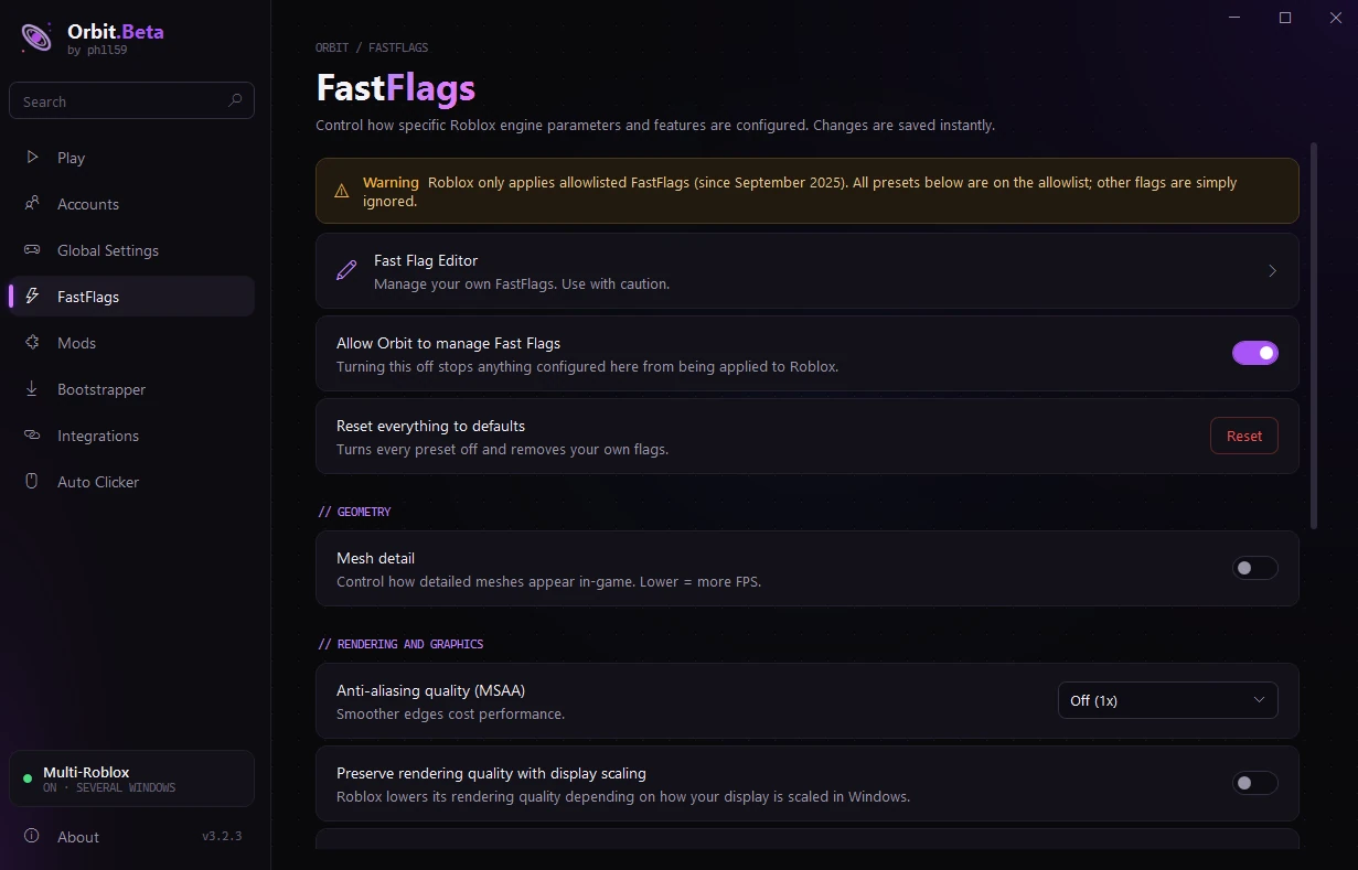 FastFlags page